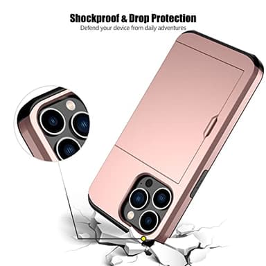 Nvollnoe for iPhone 13 Pro Case with Card Holder Heavy Duty Protective Dual Layer Shockproof Hidden Card Slot Slim Wallet Case for iPhone 13 Pro for Men&Women(Rose Gold) - Image 5