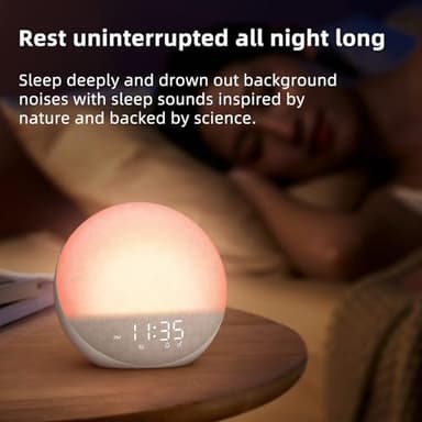 Sunrise Alarm Clock White Noise Machine: Natural Wake Up Light - Dimmable Clock with Bluetooth Speaker for Bedroom - 25 Sleep Sounds for Baby Adults Kids Putty - Image 6