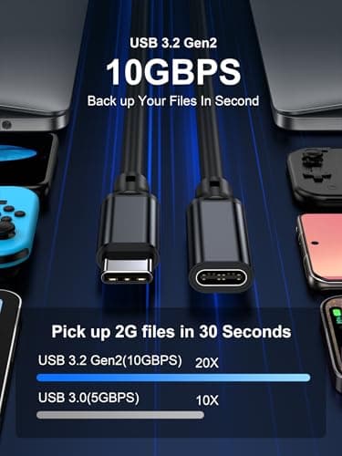 Short USB C Male to Female Extension Cable 1.6FT,Type C USB 3.1 Gen 2 10Gbps Data Transfer 100W Charging Compatible with MacBook Pro,iPad Pro,Switch,Dell XPS,Surface Go,Hub,Docking station,PSVR2 - Image 3