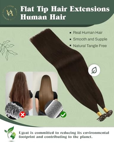 Ugeat 24 Inch Flat Tip Hair Extensions Human Hair Dark Brown Ktips Hair Extensions for Long Brown Keratin Flat Tips for Office Add Length 50G 50S Long Hairstyles for Women #2 - Image 3
