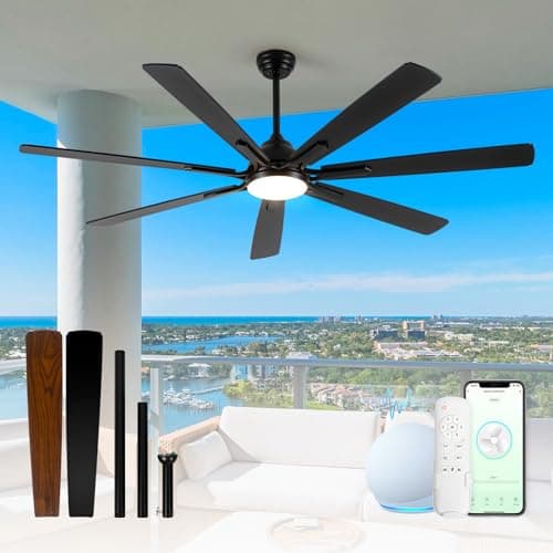 Maxslak 72" Large Smart Ceiling Fan with Light Remote Control via WIFI Alexa,6-Speeds Quiet DC Motor,Dimmable,Indoor Outdoor Black ceiling fan for Living Room,Patio,Dual Finish 7 Blades - Image 1
