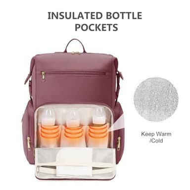 CEI-CEI Neoprene Diaper Bag Backpack with Changing Pad, Large Newborn Baby Maternity Bags Travel Tote with Insulated Pockets (Pink) - Image 2