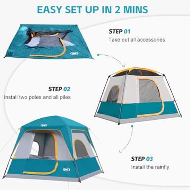 UNP 4-Person Tent, Portable Cabin Tent, Camping Tent 4-Person Easy Set Up, Waterproof with Top Rainfly for Outdoor Camping/Hiking (Ocean Blue) - Image 5