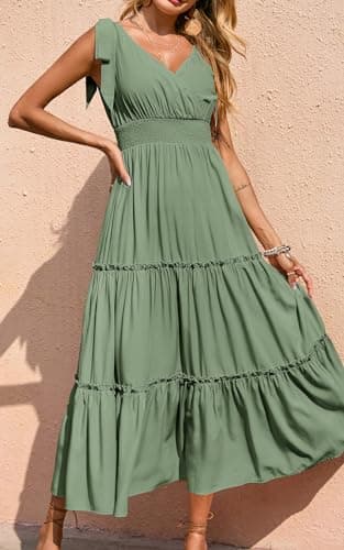 PRETTYGARDEN Women's Cross Neck Summer Sleeveless Tiered Maxi Dress Beach Tie Strap Smocked Long Dresses Pleated Sundress (Grey Green,Medium) - Image 4