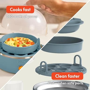 bella Electric Egg Cooker, 7 Eggs Capacity Tray, Single Stack, for Poached, Scrambled, Hard, Medium & Soft Boiled Eggs, Omelets and Steamed Dumplings, Auto Shutoff, 360 Watt, Surf - Image 4