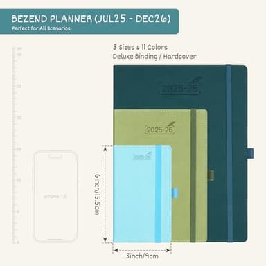 BEZEND Pocket Planner 2025-2026 Weekly and Monthly, 3.5" x 6" Academic Planner (Jul 25-Dec 26) 18-Month Mid-Year Calendar Book, Storage Pocket, Pen Holder, PU Leather Hardcover - Black - Image 6