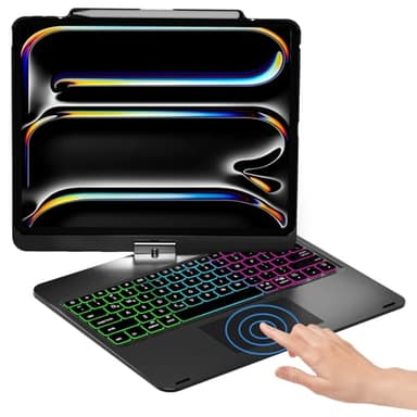 NOKBABO for iPad 13 pro case with Keyboard & iPad Air 13 inch case Keyboard, Rainbow Backlits, Pencil Holder, 360°Rotatable, Compatible with iPad Pro 12.9 6th/5th/4th/3rd Generation - Black - Image 1