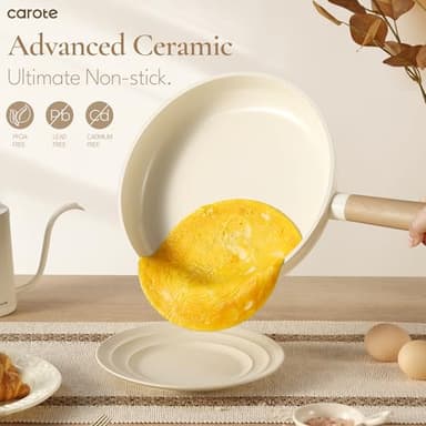 CAROTE 14pcs Ceramic Cookware Set, Pots and Pans Set Non Stick, Nonstick Cookware Set, Dishwasher Safe Non-toxic Healthy Nonstick Cooking Set, with Frying Pans Set, Cream - Image 3