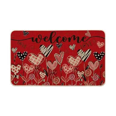 Artoid Mode Welcome Love Bowknot Valentine's Day Doormat, Home Decor Low-Profile Switch Rug Door Mat for Indoor Outdoor 17x29 Inch - Image 1
