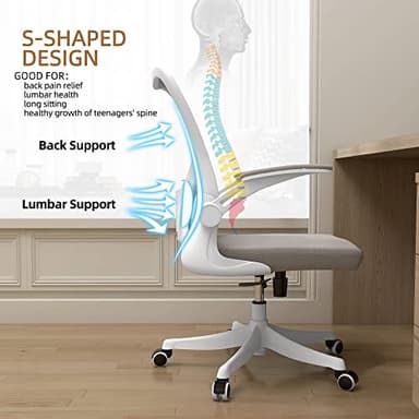 Monhey Office Chair Ergonomic Desk Chair with Lumbar Support&Headrest&Flip-up Arms Height Adjustable Rocking Swivel High Back Computer Chair Warm Taupe Mesh Study Chair (01Khaki) - Image 7