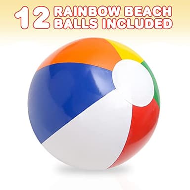 ArtCreativity Rainbow Inflatable Beach Balls Bulk (Pack of 12) Multicolored 12" Floating Toddler Pool Toys, Summer Water Toys for Boys and Girls, Luau Party Decorations, Beach Essentials - Image 6