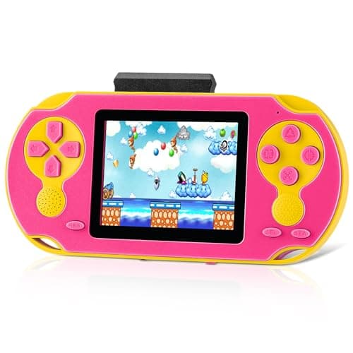 16 Bit Handheld Game for Kids, Video Game Player with Built in 230 HD Games, 3.0'' Screen Retro Electronic Machine with 3 Cartridges, Portable Rechargeable Games for Ages 3-12 (Rose Red)