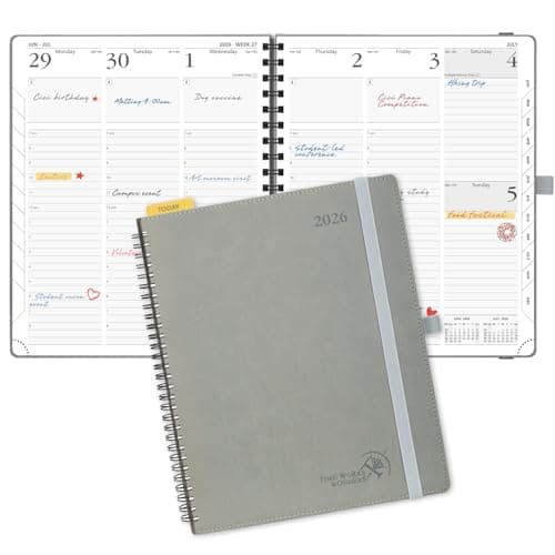 POPRUN 2026 Planner (Large - 8.5" x 10.5") with Hourly Schedule, Vertical Layout - 2026 Weekly Calendar (Jan. 2026 - Dec.2026) for Time Management, Monthly Tabs, Spiral Bound, Soft Cover - Grey - Image 1