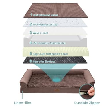 COZY KISS Orthopedic Dog Bed for Extra Large Dog, XL Pet Couch for XLarge Dog, Supportive Foam Bolster Sofa with Waterproof Lining Cover, Anti-Slip, Comfort, Washable, 42x30x7.5 in, U Shape, Brown - Image 5