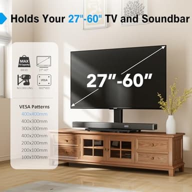 Universal TV Stand - Table Top TV Stand for 27-60 inch LCD LED TVs - 9 Level Height Adjustable TV Base Stand with Tempered Glass Base & Wire Management, VESA 400x400mm - Image 2