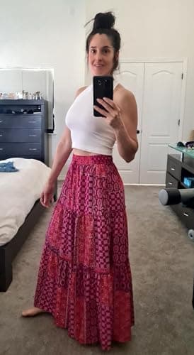 EARKOHA Womens Casual High Waist Tie Paisley Print Long Maxi Skirt with Pockets Purple M - Image 5