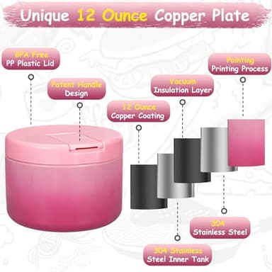 Pawtong 12oz Insulated Vacuum Food Jar with Buckle Lid Wide Mouth Soup Thermo for Hot Food Kids Leakproof Stainless Steel Lunch Container (Gradient Pink, 12OZ) - Image 5