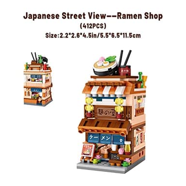 AXSDXA Japanese Street View Ramen Shop, 412PCS Mini Building Blocks Model Mini Shop Bricks Set, Creative Thinking DIY Toy for Kids Boys Girls Age 6+(Ramen House) - Image 3