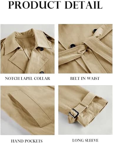 Makkrom Women's Double Breasted Long Trench Coat Windproof Classic Lapel Slim Overcoat with Belt - Image 6