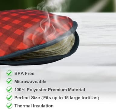 Sophix Tortilla Warmer Pouch - 12-Inch Large Size - This Thermal Insulated Fabric Holder Keeps Tortillas, Naan Bread, and Pizza Rolls Warm for up to One Hour (Buffalo Plaid Pattern) - Image 2