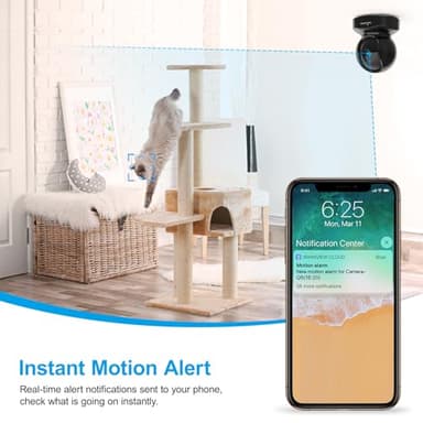 Wansview Security Camera Indoor, 360 Degree WiFi Home Security Cameras for Pet/Dog/Nanny, 2 Way Audio Night Vision, Works with Alexa, with TF Card Slot and Cloud, 2.4Ghz, Q5 (Black, 3MP) - Image 7