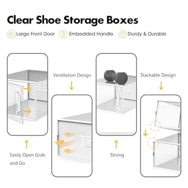 SEE SPRING X-Large Shoe Storage Box Fit Size 11, Clear Plastic Stackable Shoe Organizer for Closet, Space Saving Sneaker Shoe Rack Containers Bins Holders for Entryway, Under Bed, 12 Pack Clear - Image 3