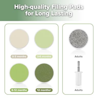 haakaa Baby Nail File Electric Baby Nail Care Set with LED Light, Baby Nail Clippers for Newborn/Infants/Adults Toenails and Fingernails, 6 Replacement Heads & Storage Case, Green - Image 8