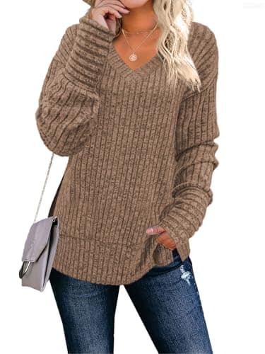 JomeDesign Womens Sweaters Fall 2024 Long Sleeve Shirts Dressy Tops for Women Khaki - Image 1