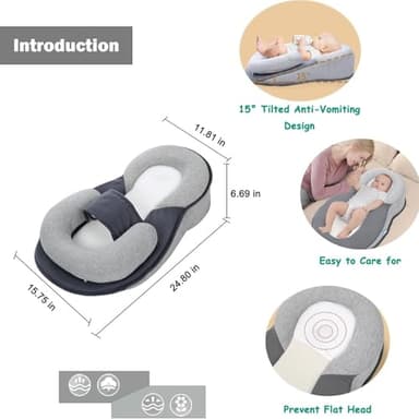 Baby Feeding Support Pillow,Reducing Spit-Up Nursing Pillow, Lounger Baby Reflux Wedge Breastfeeding Nursing Pillow,Adjustable Safety Strap,Bottle Feeding Support - Image 4