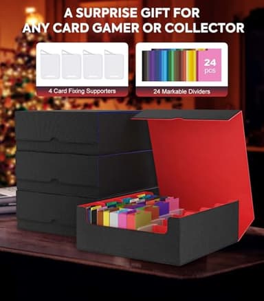 MoKo Trading Card Storage Box, 3000+ MTG Deck Box with 24 Colorful Dividers & 4 Card Supporters, Commander Card Deck Case Fits for Magic Game Cards, YugiOh, TCG, PTG and Sport Cards, Black Red - Image 7