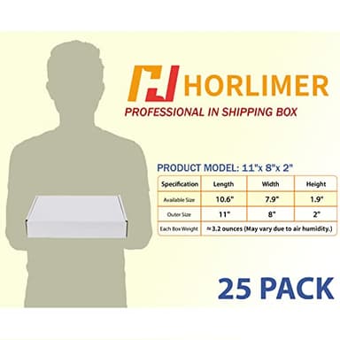 HORLIMER 11x8x2 inches Shipping Boxes Set of 25, White Corrugated Cardboard Box Literature Mailer - Image 2