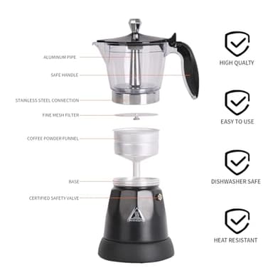 LAOION Cuban Coffee Maker, 6 or 3cup Electric Espresso Coffee Maker, Portable Cafeteras Electricas Modernas, Electric Moka Pot with Detachable Base & Overheat Protection, Coffee Gift for Home Travel - Image 2