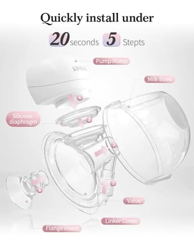 KISSBOBO ABP-1508 Hands Free Breast Pump Wearable with Storage Bag, Wearable Breastfeeding Pump Strong Suction, Low Noise, 3 Modes & 9 Levels,with 21/24mm Insert/Flange (Purple, 2 Pack) - Image 7