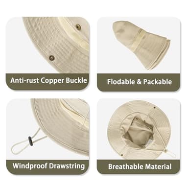 Sun Hats for Men Women Bucket Hat UPF 50+ UV Protection Boonie Hat for Safari Fishing Hiking Garden Beach Beige - Image 4