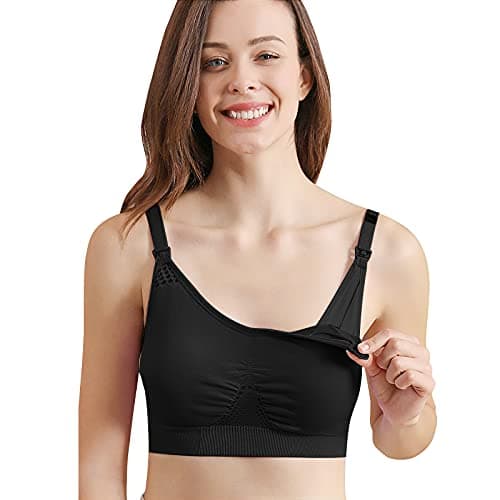 4HOW Pumping-Bra-Hands-Free Seamless-Wireless-Maternity-Bralette Pumping Bras for Breastfeeding Nursing Pumping Bra All in One Padded with Support for Large Bust Black 2XL - Image 1
