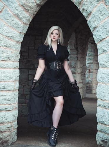 Women Pirate Skirt Ruffle Long Skirt Steampunk Maxi Skirt Black S - Image 3