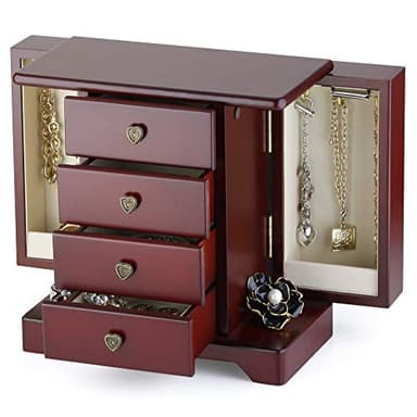 RR ROUND RICH DESIGN Jewelry Box - Made of Solid Wood with Cabinet Type 4 Drawers Organizer and 2 Doors on Sides - Dark Brown - Image 3