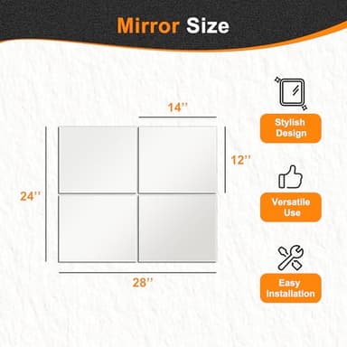 Delma Glass Full Length Wall Mirror Tiles, 14'' x 12'' 4PCS, Frameless Body Tiles for Bedroom, Mounted Home Gym, Door - Image 4