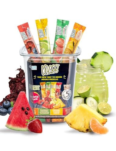Klass Aguas Frescas Powdered Drink Mix | 44 Sugar Free Powder Packets | Flavors - Cucumber Limeade Pineapple Tangerine Strawberry Watermelon & Hibiscus Berries - Water Enhancer To Go! - Image 1