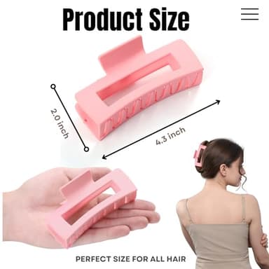 12 Pcs Pink Large Square Hair Claw Clips for Women, 4.3-Inch Matte Rectangle Claw, Strong Hold Non-slip Hair Clips for Thick & Thin Hair - Image 2