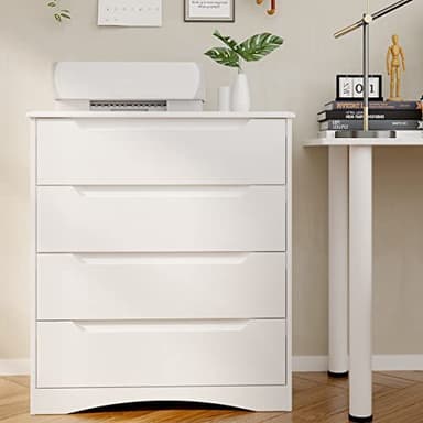 Gizoon 4 Drawer Dresser for Bedroom, Sturdy White Chest of Drawers with Anti-Tip Device, Modern Large Capacity Storage Furniture for Closet, Embedded Handles, Space-Saving Design, Wooden Finish, White - Image 4