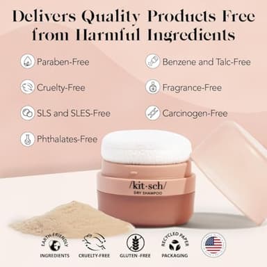 Kitsch Dry Shampoo Powder with Rice Protein for Women & Men - Unscented, Volumizing, No White Cast,Organic, Paraben Free & Benzene Free, Non Aerosol for Oily and Light Hair, Travel Size - 8g - Image 5