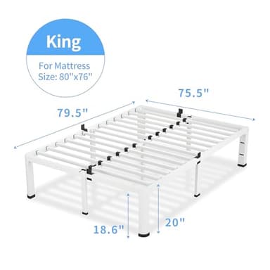 VIPSHOW 18 Inch King Size White Bed Frame, 3500Lbs Heavy Duty Metal Platform with Round Corner Legs Mattress Slide Stopper, Steel Slat Support No Box Spring Needed, Noise Free, Non-Slip, Easy Assembly - Image 3