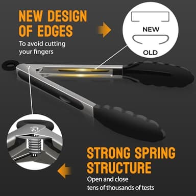 HOTEC Premium Stainless Steel Locking Kitchen Tongs with Silicon Tips, Set of 2-9" and 12" - Image 4