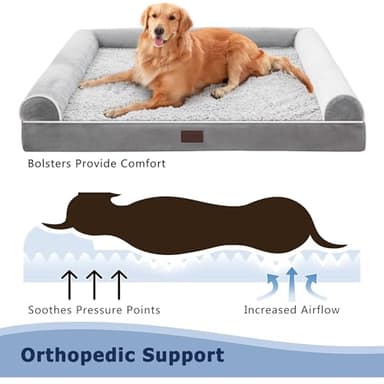 WESTERN HOME Large Dog Bed, Orthopedic Dog Beds with Waterproof Lining, XL Pet Couch with Removable Washable Cover and Nonskid Bottom, Grey - Image 3