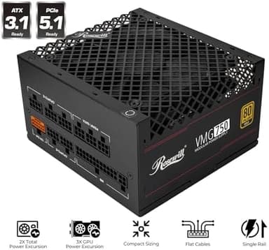 Rosewill VMG 750W 80+ Gold, ATX 3.0 & 3.1 Compatible, Full Modular Low-Noise Power Supply, PCIe 5.1 12V-2x6 Connector, 100% Japanese Capacitor, 120mm FDB Silent Fan - 5 Year Warranty - Image 4