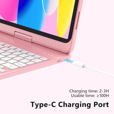FUWANG Touch Keyboard Case for iPad (A16) 11th Generation 11 inch 2025&10th Gen 10.9 inch 2022, 360° Rotate for iPad 10th Generation Case with Keyboard, Backlit Keyboard Case with Pencil Holder, Pink - Image 7