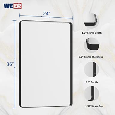 WEER Black Framed Bathroom Mirror, 24X36 Inch Rounded Rectangle Black Bathroom Mirror, Matte Black Bathroom Vanity Mirror for Wall, Anti-Rust, Tempered Glass, Hangs Horizontally or Vertically - Image 6