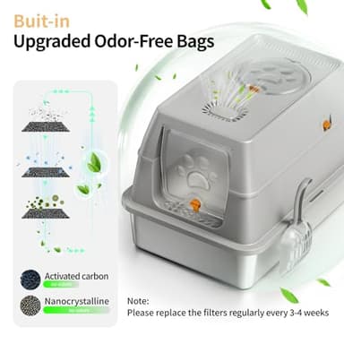 Eosarcu Stainless Steel Cat Litter Box with Lid, XL Large Enclosed High Sided Litter Box with Removable Lid, Carbon Filters -Odor Free, Easy Cleaning, Anti-Urine Leakage for Big Cats/Multiples-Grey - Image 4