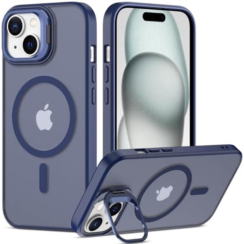 Nvollnoe for iPhone 15 Case Compatible with MagSafe,Military Grade Shockproof Heavy Duty Protective Adjustable Kickstand Matte Semi Clear Phone Case for iPhone 15(Blue) - Image 1